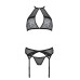 Комплект білизни Passion SATARA SET XXL/XXXL black, топ, пояс для панчіх, стрінги