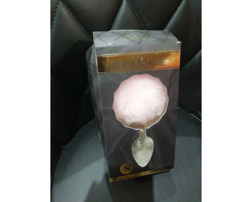 Металева анальна пробка Кролячий хвостик Alive Fluffy Plug S Pink  (м'ята упаковка!!!)