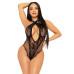 Мереживне тедді Leg Avenue Lace and net halter teddy One size Black, глибокий виріз, халтер