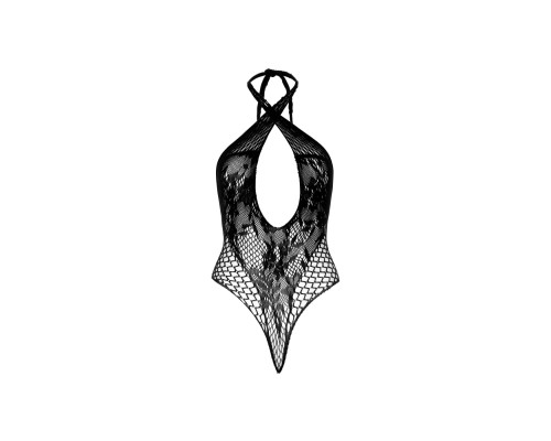 Мереживне тедді Leg Avenue Lace and net halter teddy One size Black, глибокий виріз, халтер