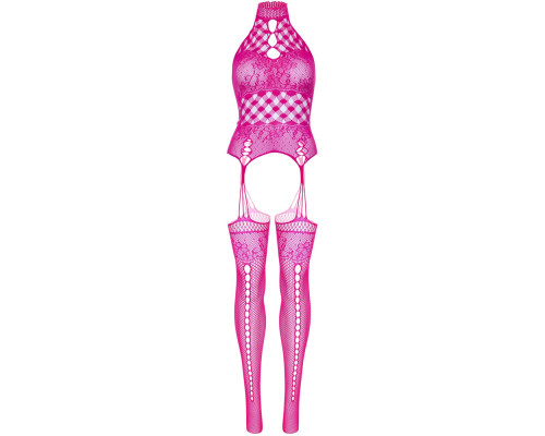 Мереживний бодістокінг з відкритим доступом Leg Avenue High neck lace bodystocking One size Raspberr