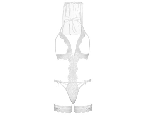 Костюм нареченої Leg Avenue G-string teddy, veil & garter One size White, з відкритими грудьми
