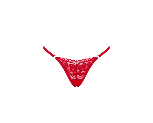 Мереживні стрінги Obsessive Lacelove thong XS/S Red, низька посадка