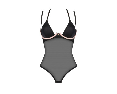 Прозоре боді Obsessive Selinne teddy XS/S Black, дрібна сітка, подвійні бретелі