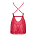 Прозора сорочка бебі-дол Obsessive Lacelove babydoll & thong XS/S Red, мереживо, стрінги