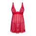 Прозора сорочка бебі-дол Obsessive Lacelove babydoll & thong M/L Red, мереживо, стрінги