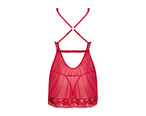 Прозора сорочка бебі-дол Obsessive Lacelove babydoll & thong M/L Red, мереживо, стрінги