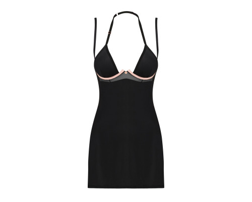 Сорочка Obsessive Selinne chemise & thong XL/2XL Black, стрінги, подвійні бретелі