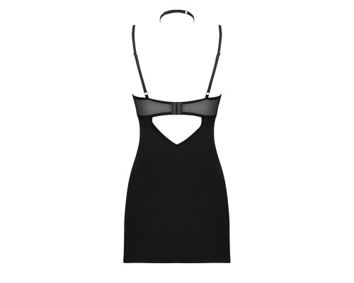 Сорочка Obsessive Selinne chemise & thong XL/2XL Black, стрінги, подвійні бретелі