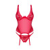 Прозорий корсет Obsessive Lacelove corset XS/S Red, мереживо, підв’язки для панчіх
