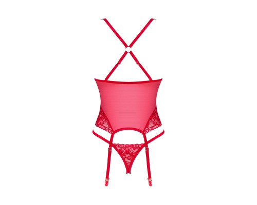 Прозорий корсет Obsessive Lacelove corset XS/S Red, мереживо, підв’язки для панчіх