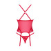 Прозорий корсет Obsessive Lacelove corset XS/S Red, мереживо, підв’язки для панчіх
