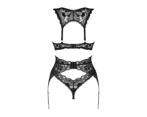 Комплект білизни Obsessive Donna Dream 3-pcs set M/L Black, бюстгальтер, стрінги, пояс для панчіх