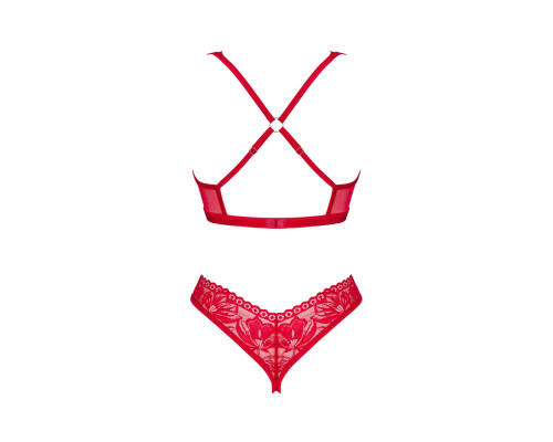 Комплект білизни Obsessive Lacelove cupless 2-pcs set XS/S Red, відкритий доступ, відкриті груди
