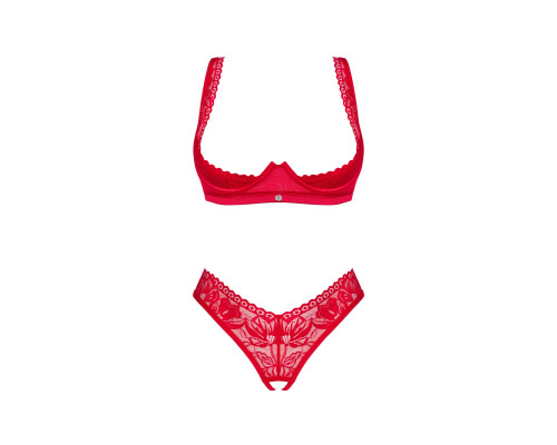 Комплект білизни Obsessive Lacelove cupless 2-pcs set M/L Red, відкритий доступ, відкриті груди
