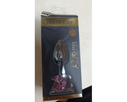 Металева анальна пробка з кристалом Alive Mini Metal Butt Plug Pink S (порвана упаковка!!!)