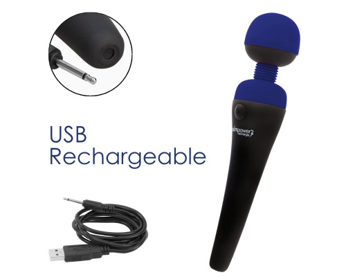 Вібромасажер PalmPower Recharge Blue, перезаряджуваний, гнучка головка, тревел-замок