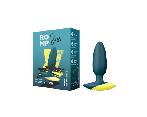 Анальна вібропробка Romp Bass Dark Green, силікон, перезаряджувана, макс. діаметр 3 см