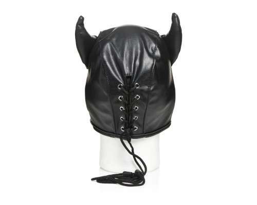 Маска з рогами Master Series: Dungeon Demon Bondage Mask with Horns, чорна