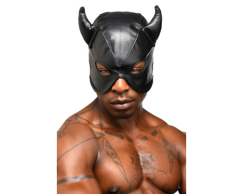 Маска з рогами Master Series: Dungeon Demon Bondage Mask with Horns, чорна