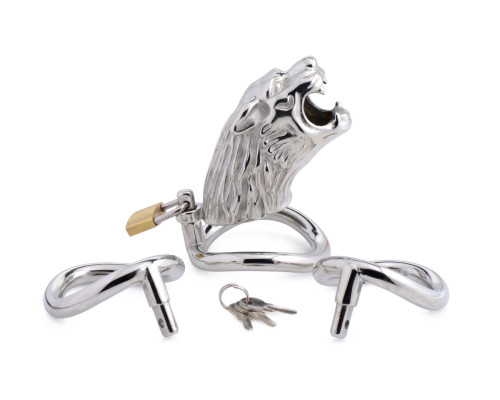 Клітка для пеніса Master Series: Tiger King Cock Cage With Lock, три кільця, замок, три ключі