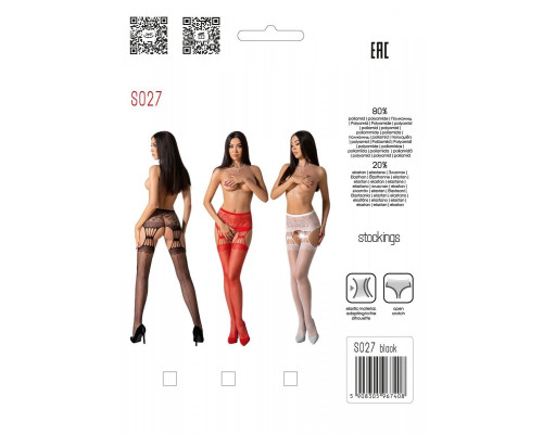 Еротичні колготки-бодістокінг з ажурним поясом Passion S027 One Size, white, відкритий доступ