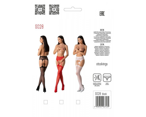 Еротичні колготки-бодістокінг з тонкими підв’язками Passion S028 One Size, black, відкритий доступ
