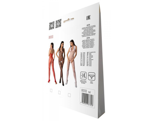 Бодістокінг з плетінням на животику Passion BS100 One Size, red, декоративний шов, з доступом