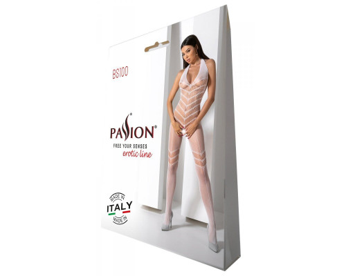 Бодістокінг з плетінням на животику Passion BS100 One Size, white, декоративний шов, з доступом