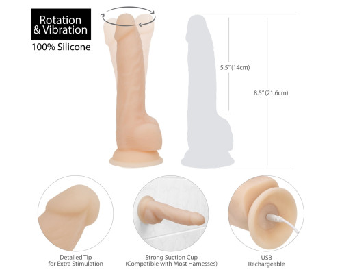 Фалоімітатор з ротацією Naked ADDICTION James 8″ Rotating & Vibrating Dong  (м'ята упаковка!!!)
