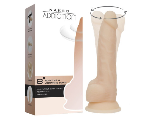 Фалоімітатор з ротацією Naked ADDICTION James 8″ Rotating & Vibrating Dong  (м'ята упаковка!!!)