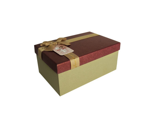Подарункова коробка з бантом бордово-золота, L — 29,5×22,5×13 см