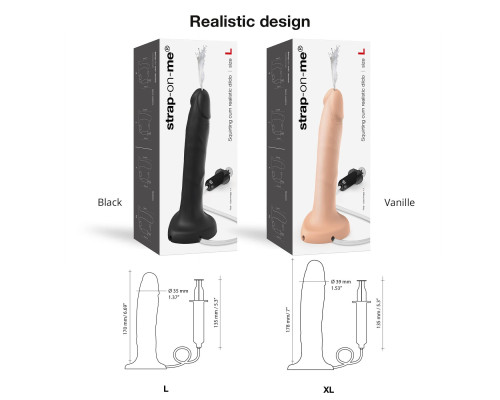 Фалоімітатор, що кінчає Strap-On-Me Squirting Cum Dildo Realistic Vanilla, діам. 3,5 см, силікон
