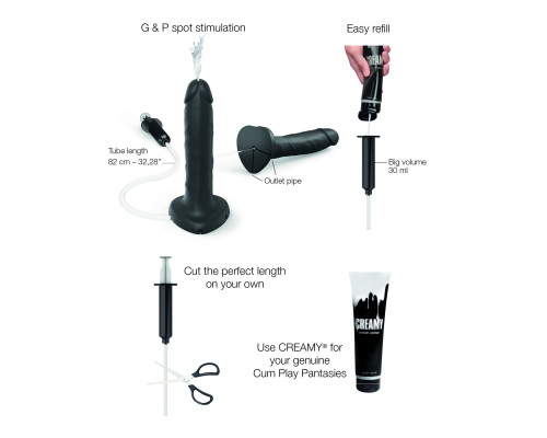 Фалоімітатор, що кінчає Strap-On-Me Squirting Cum Dildo Realistic Black, діам. 3,9 см, силікон