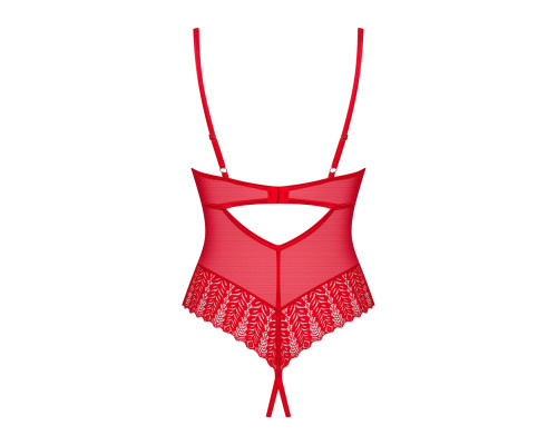Боді з доступом Obsessive Ingridia crotchless teddy XS/S, червоне, відкриті груди