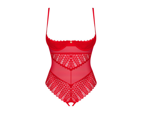 Боді з доступом Obsessive Ingridia crotchless teddy XL/2XL, червоне, відкриті груди