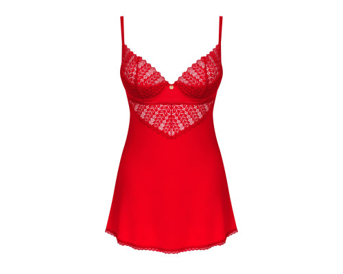 Пеньюар Obsessive Ingridia chemise & thong M/L, червоний, сорочка, стрінги