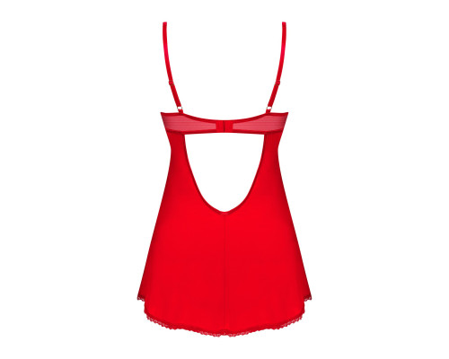 Пеньюар Obsessive Ingridia chemise & thong XL/2XL, червоний, сорочка, стрінги