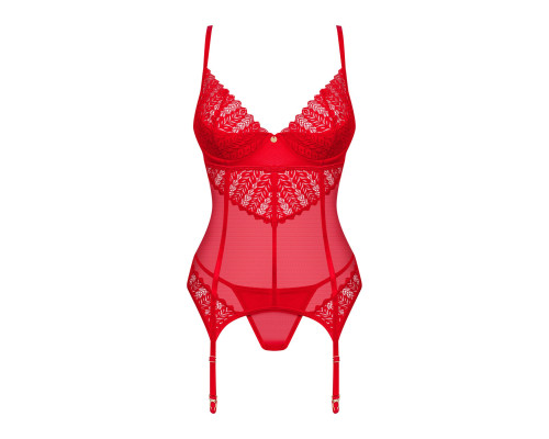 Комплект корсет та стрінги Obsessive Ingridia corset & thong XS/S, червоний