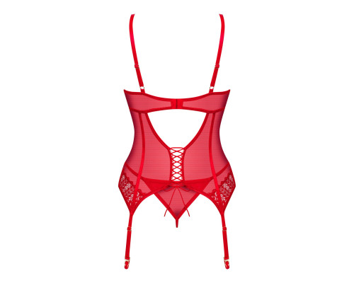 Комплект корсет та стрінги Obsessive Ingridia corset & thong M/L, червоний