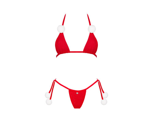 Новорічний комплект білизни з помпонами Obsessive Bobble Girl, червоний