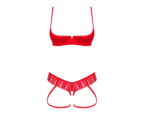 Комплект Obsessive Ingridia 2-pcs crotchless set XS/S, червоний, з доступом, відкриті груди