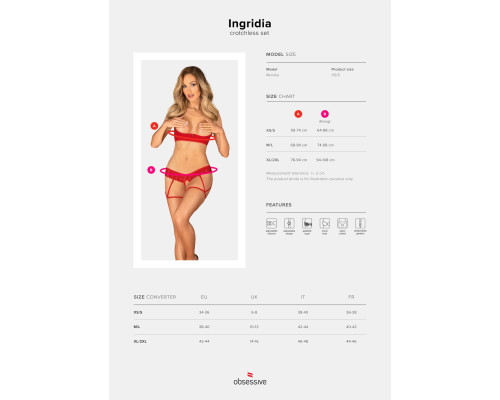 Комплект Obsessive Ingridia 2-pcs crotchless set XS/S, червоний, з доступом, відкриті груди