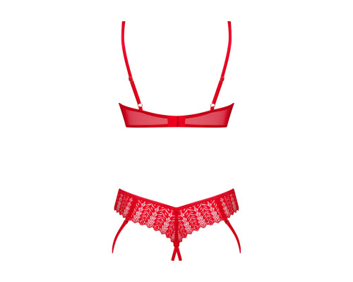Комплект Obsessive Ingridia 2-pcs crotchless set M/L, червоний, з доступом, відкриті груди