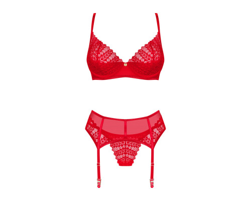 Комплект Obsessive Ingridia 3-pcs set XS/S, червоний, бюстгальтер, стрінги, пояс