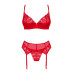 Комплект Obsessive Ingridia 3-pcs set XS/S, червоний, бюстгальтер, стрінги, пояс