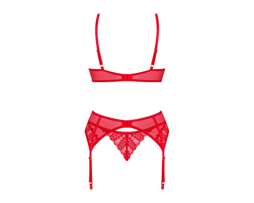 Комплект Obsessive Ingridia 3-pcs set XS/S, червоний, бюстгальтер, стрінги, пояс
