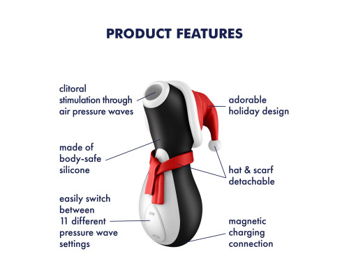 Вакуумний кліторальний стимулятор Satisfyer Penguin Holiday Edition, у шапочці та шарфі
