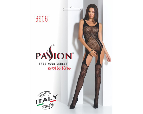Бодістокінг Passion BS061 black, комбінезон, імітація панчіх