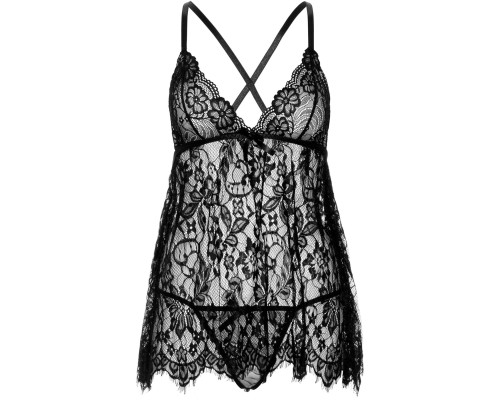 Сорочка бебі-дол Leg Avenue Floral lace babydoll & string Black S, стрінги